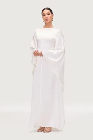 Evening Ready Nayla Silk Butterfly Inner Tie Abaya Dress - White
