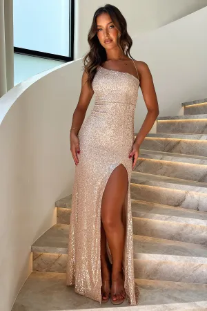 Ciara Maxi Dress - Gold Sequin Cold Cozy Coral Glow