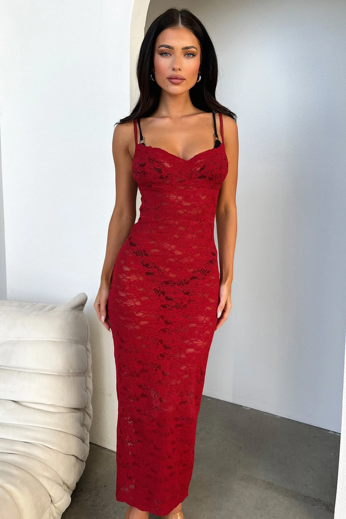 Clasp Closure Destiny Midi Dress - Red