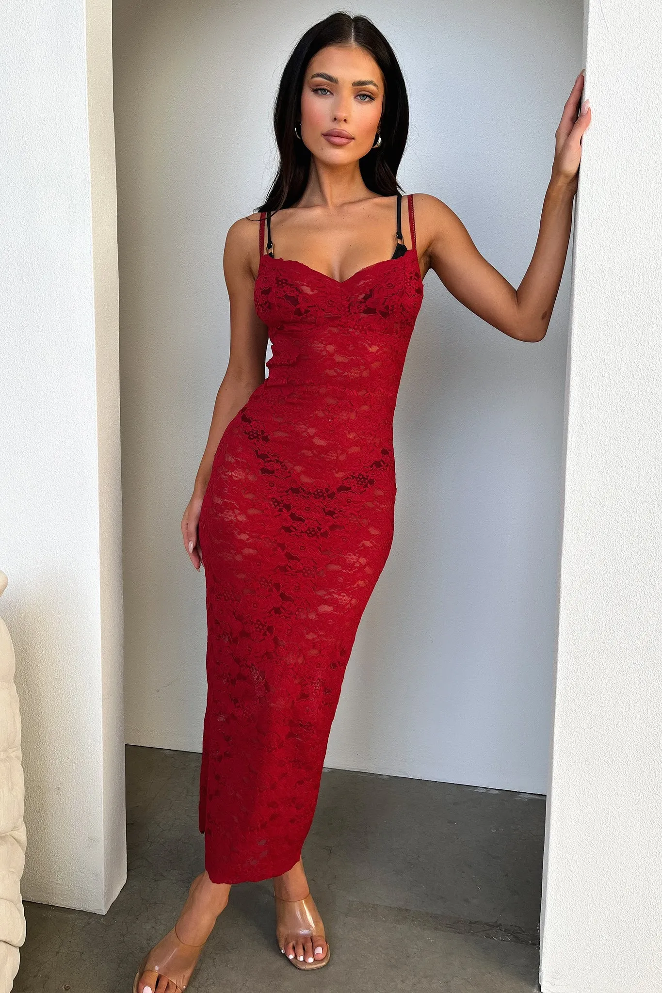 Clasp Closure Destiny Midi Dress - Red