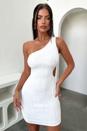 Baddie Vibe Slim Touch Trami One Shoulder Mini Dress - White
