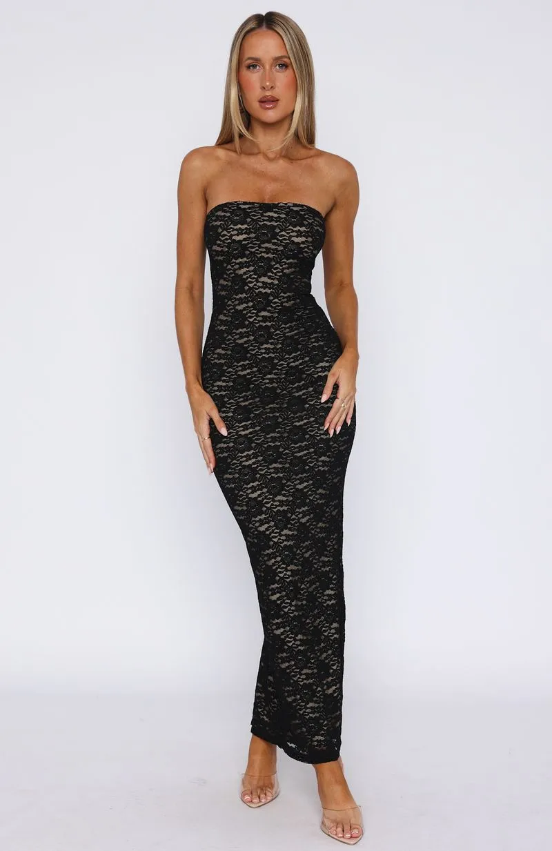 Trendy midi dress Layered Texture Mad Love Strapless Maxi Dress Black