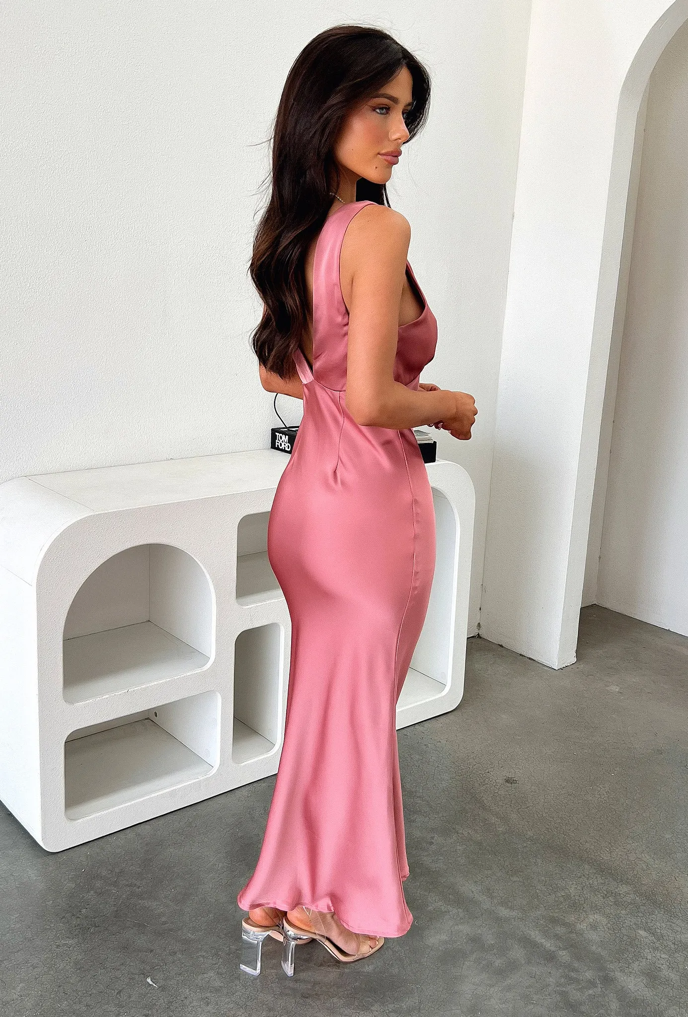 Classic Wear Delayne V-Neck Satin Midi Dress - Rose