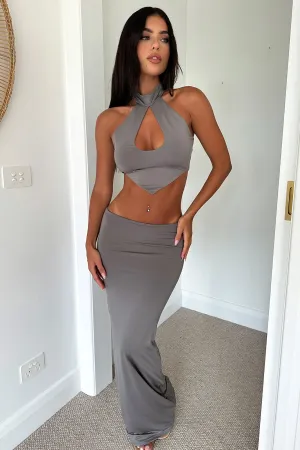 Seda Maxi Skirt - Grey Flared hem Outfit Shot