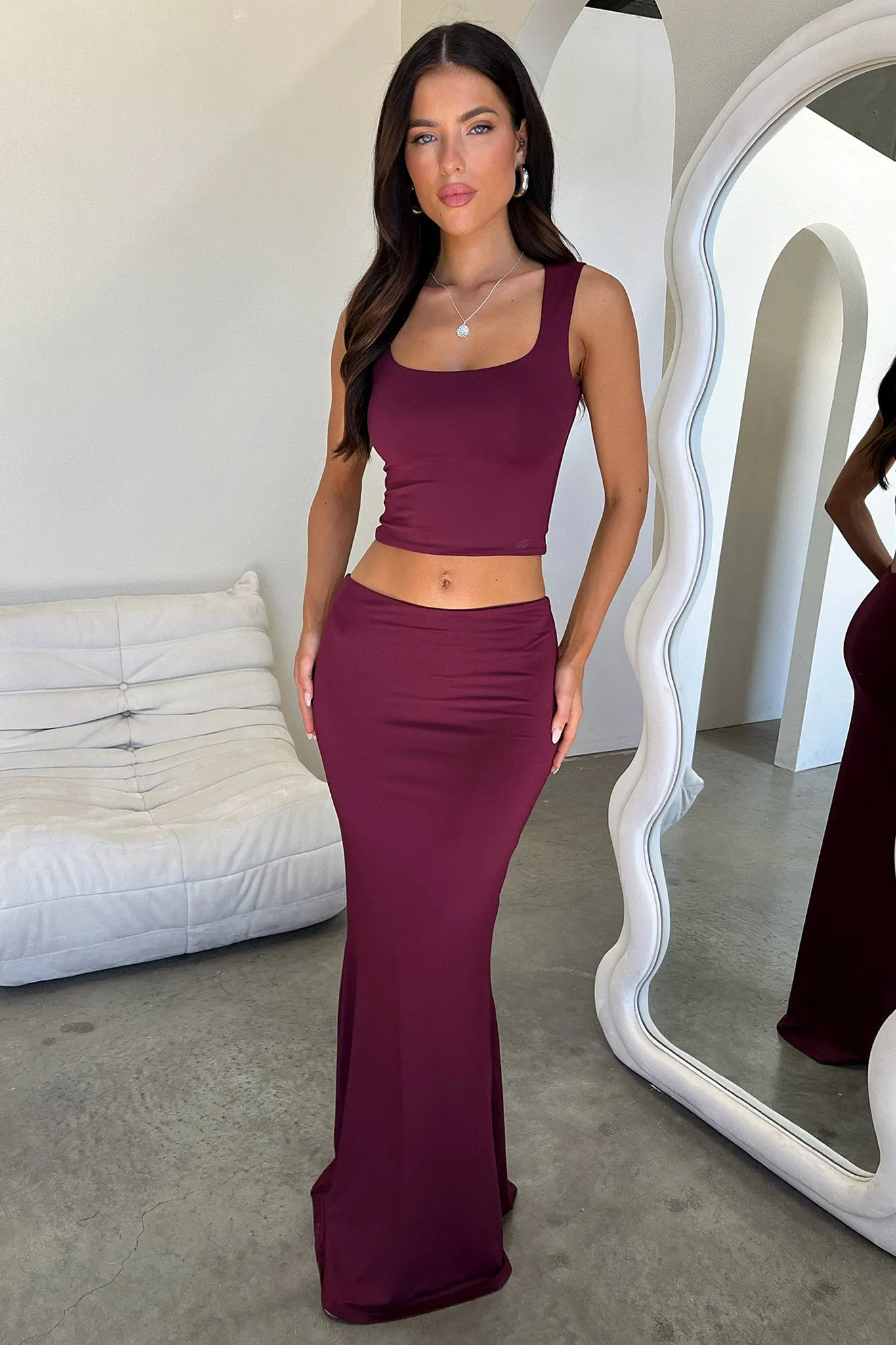 Modern Tones Summer Outfit Clementine Maxi Skirt - Wine