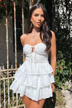 Sexy yet elegant mini and Versatile evening mini dress. Janine Strapless Tiered Mini Dress - White