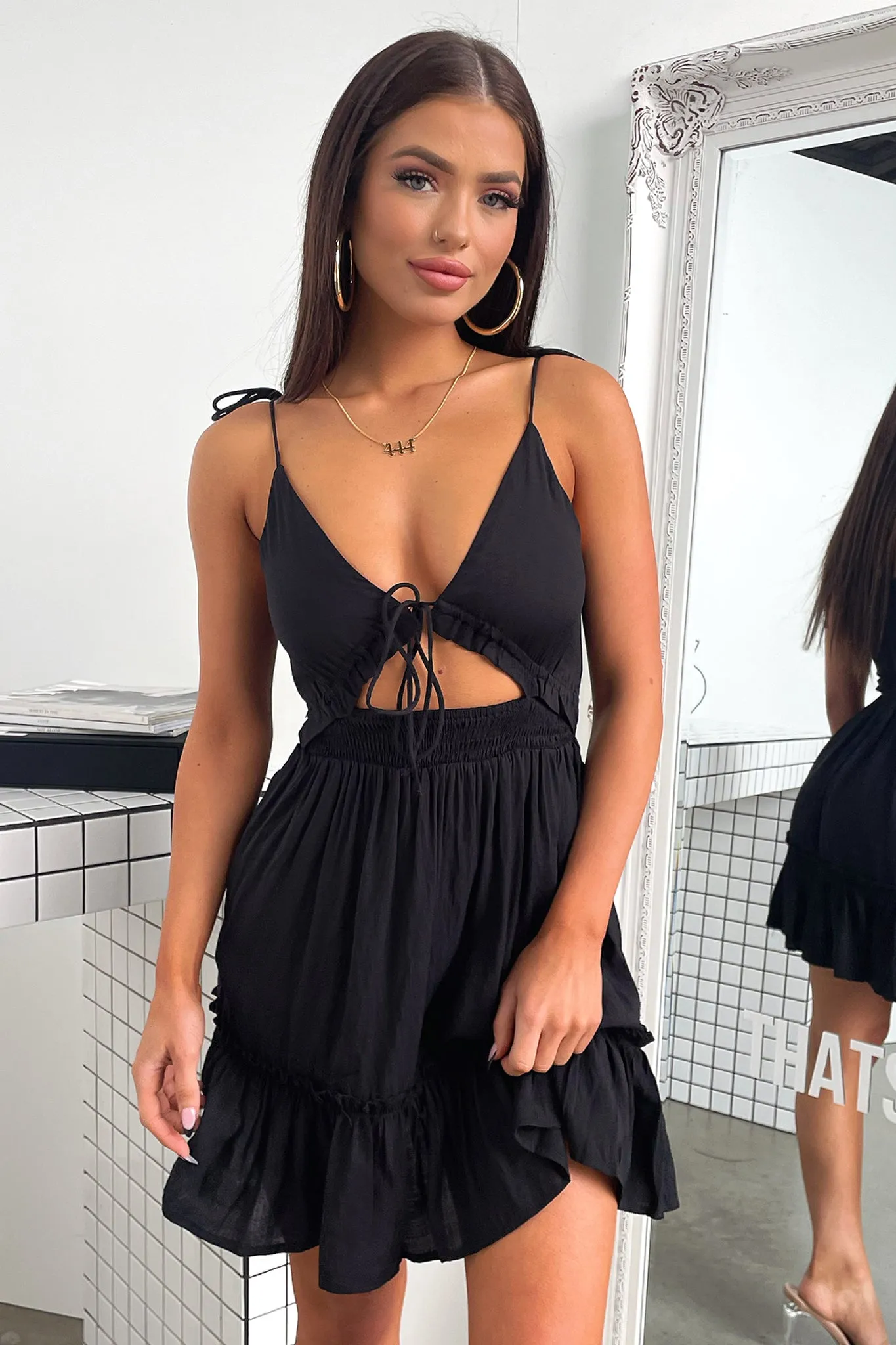 Daytime casual mini Style Fresh Primerose Dress - Black