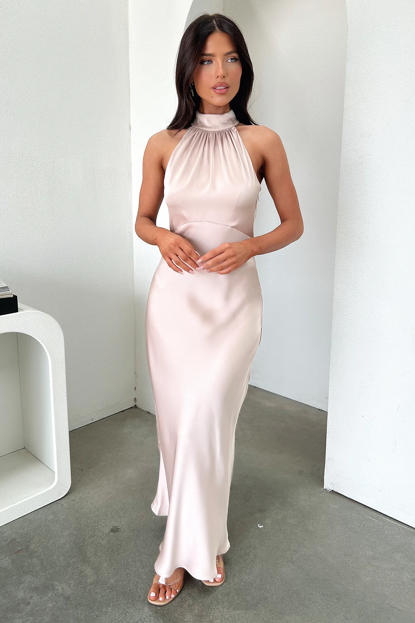 Colorful Outfit Daphne High Neck Maxi Dress - Champagne