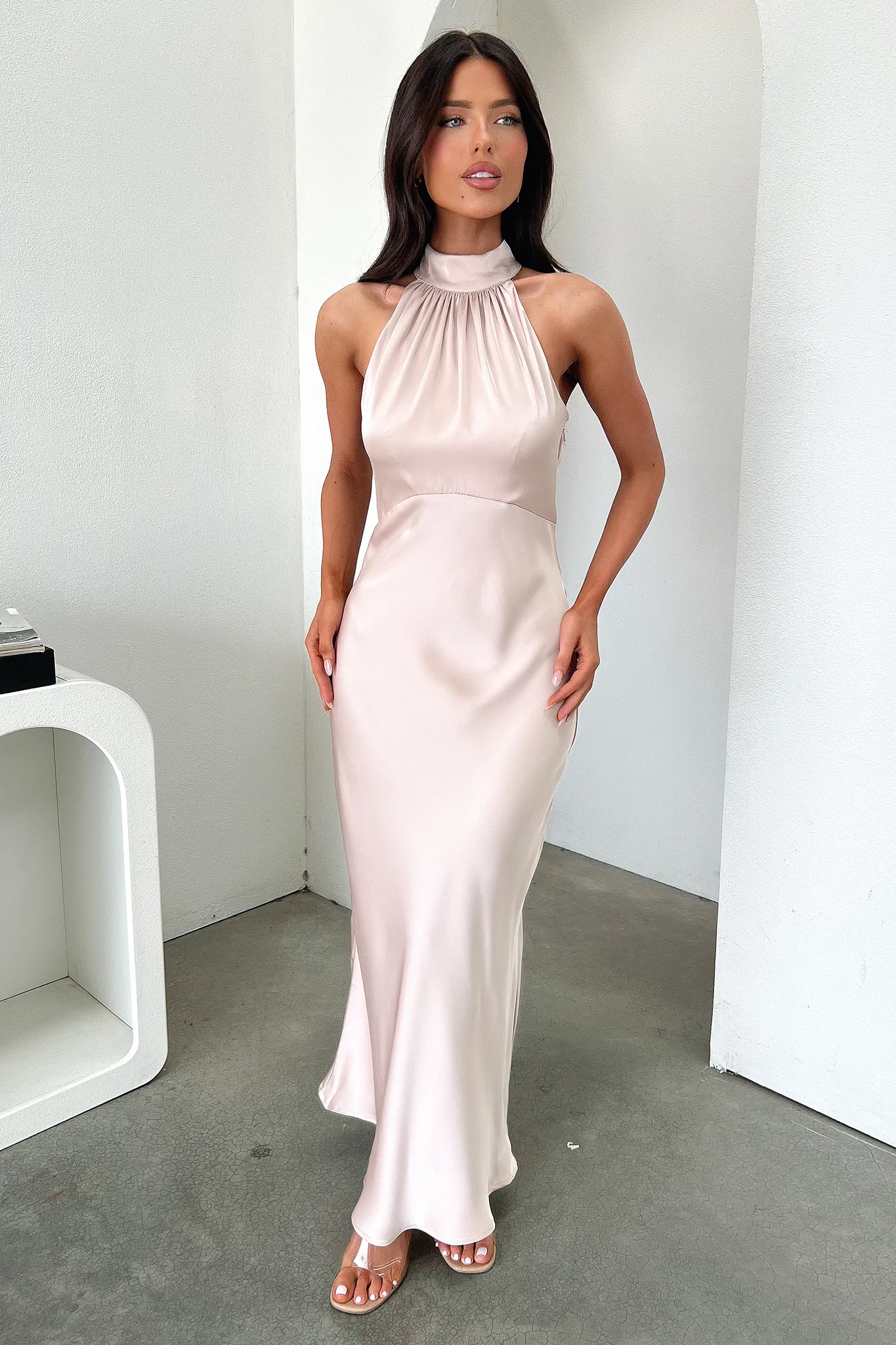 Colorful Outfit Daphne High Neck Maxi Dress - Champagne