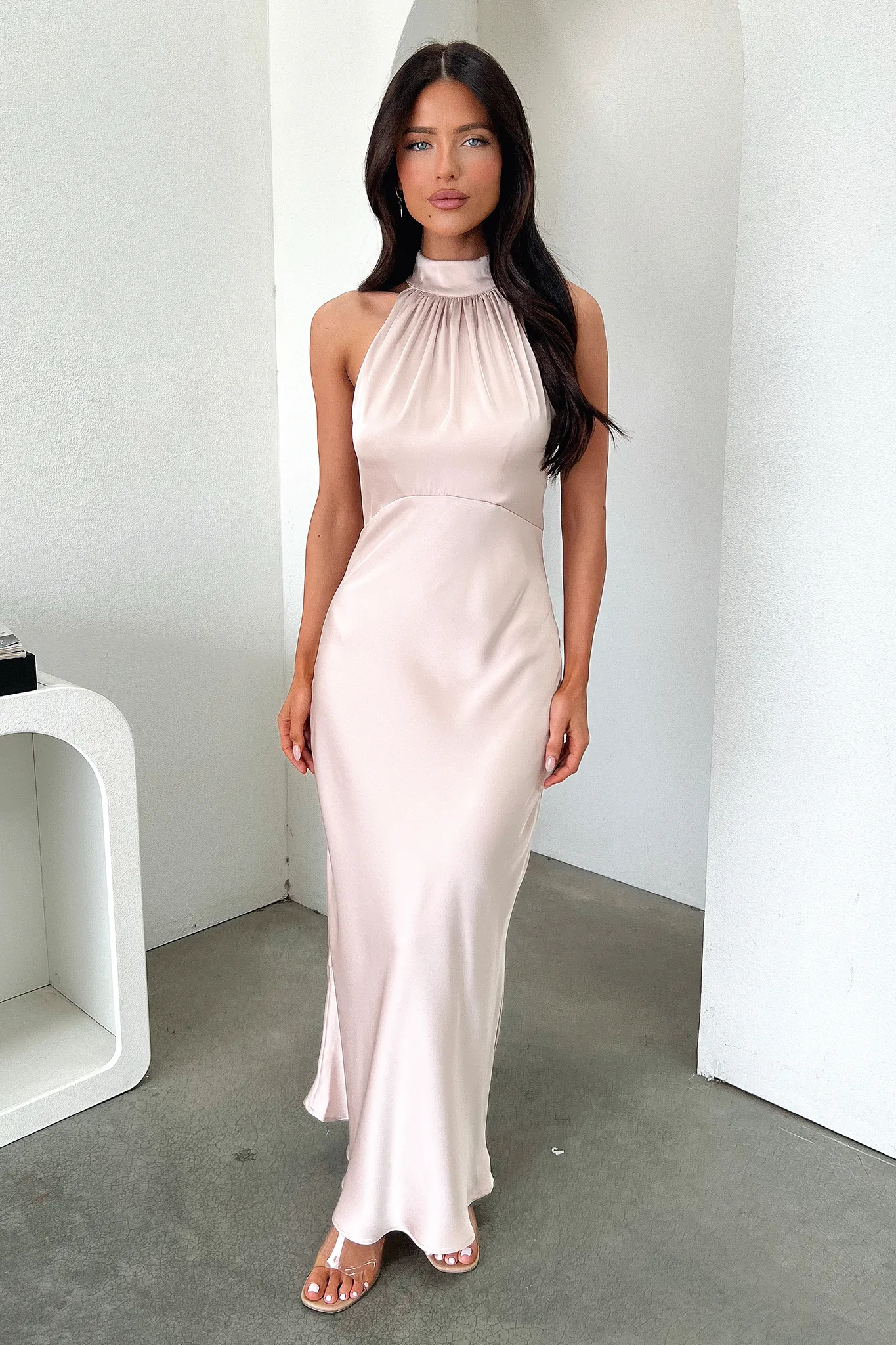Smooth Flow Daphne High Neck Maxi Dress - Champagne