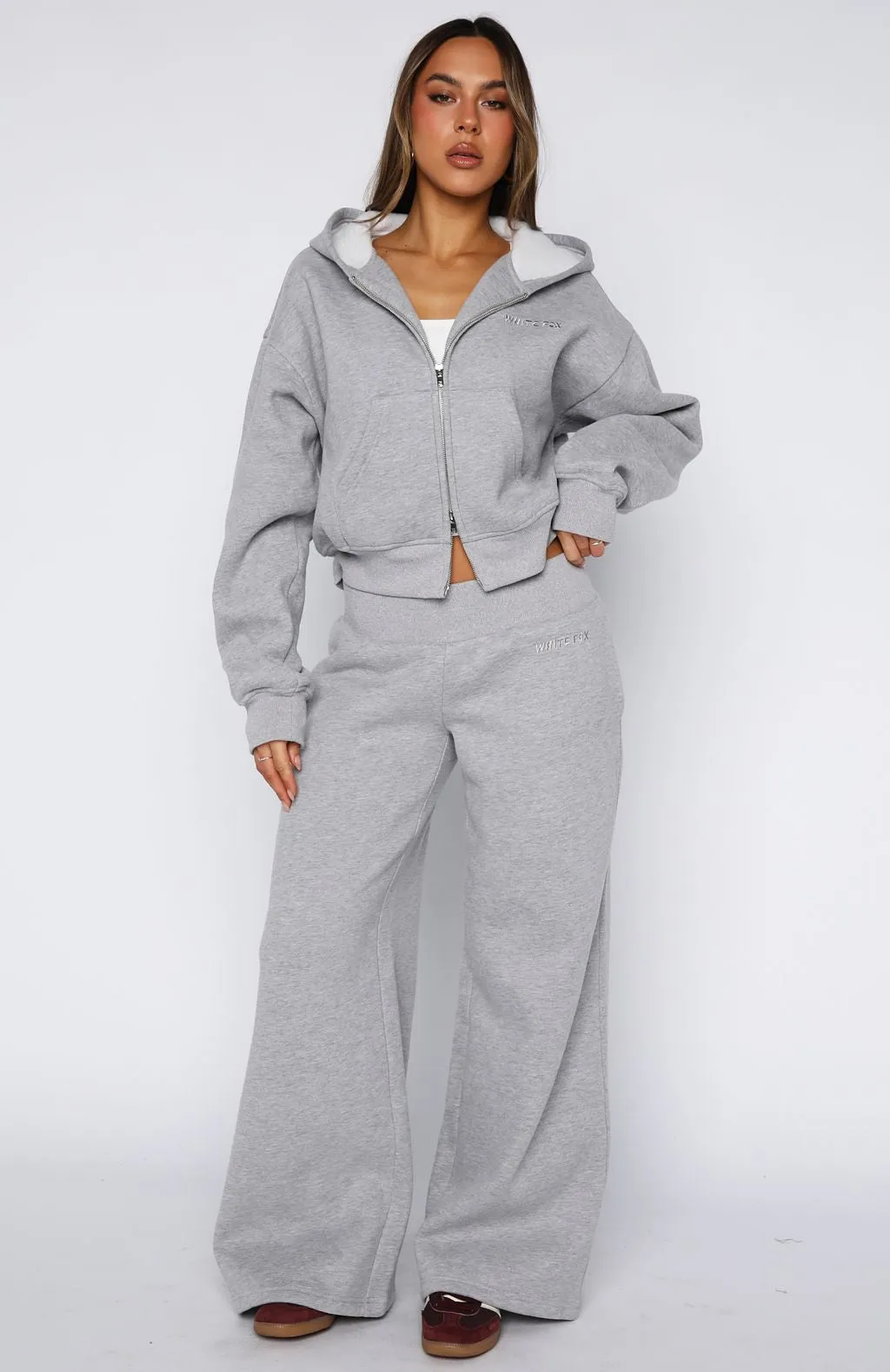 Come A Long Way Wide Leg Sweatpants Grey Marle Adjustable Fit