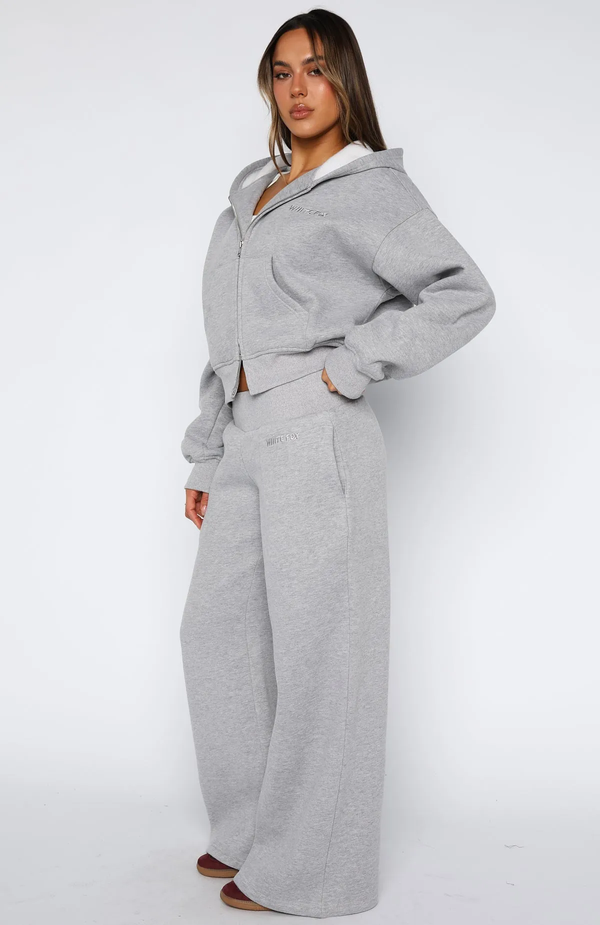 Come A Long Way Wide Leg Sweatpants Grey Marle Adjustable Fit