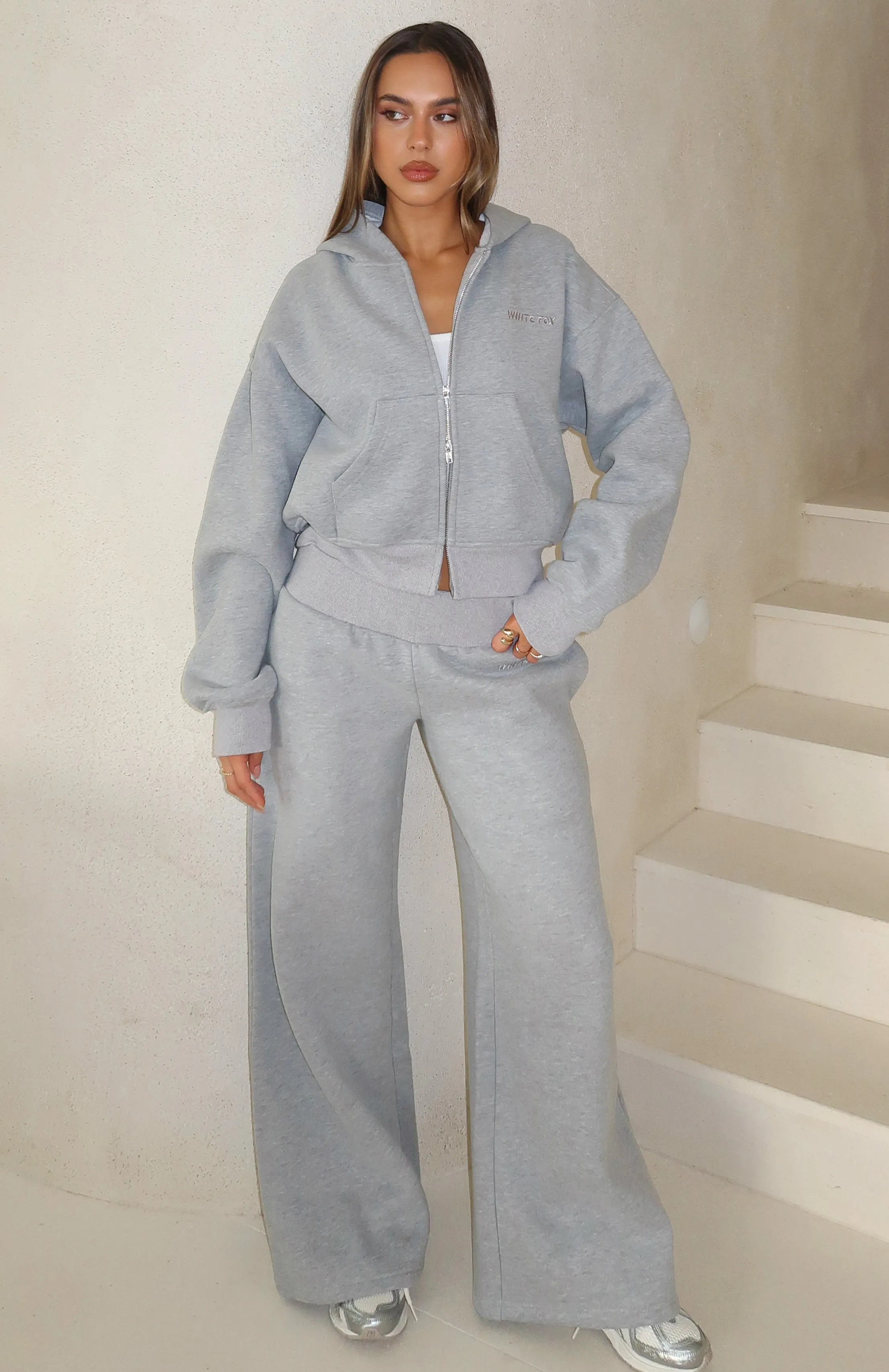 Come A Long Way Wide Leg Sweatpants Grey Marle Adjustable Fit