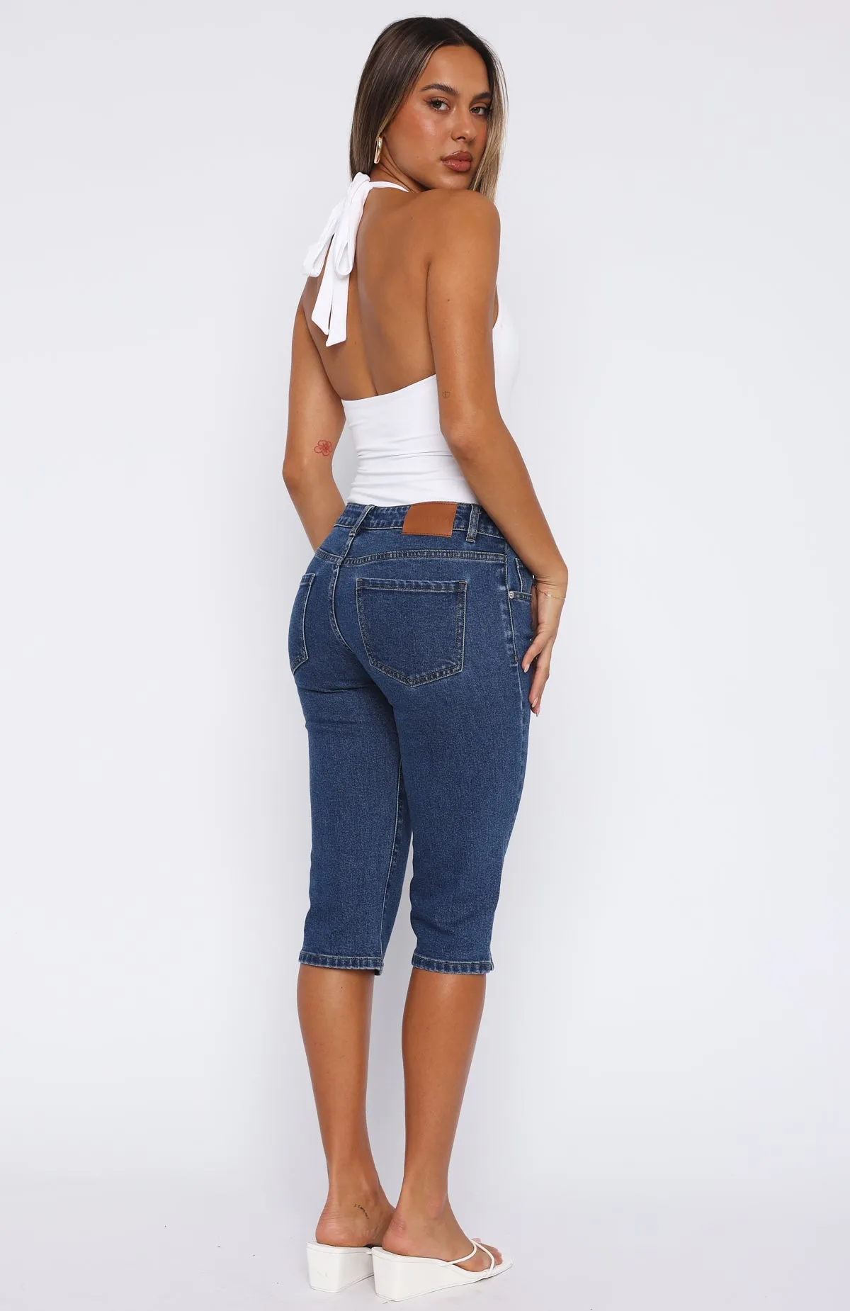 Comfortable Breathable Annie Low Rise Capri Jeans Dark Blue