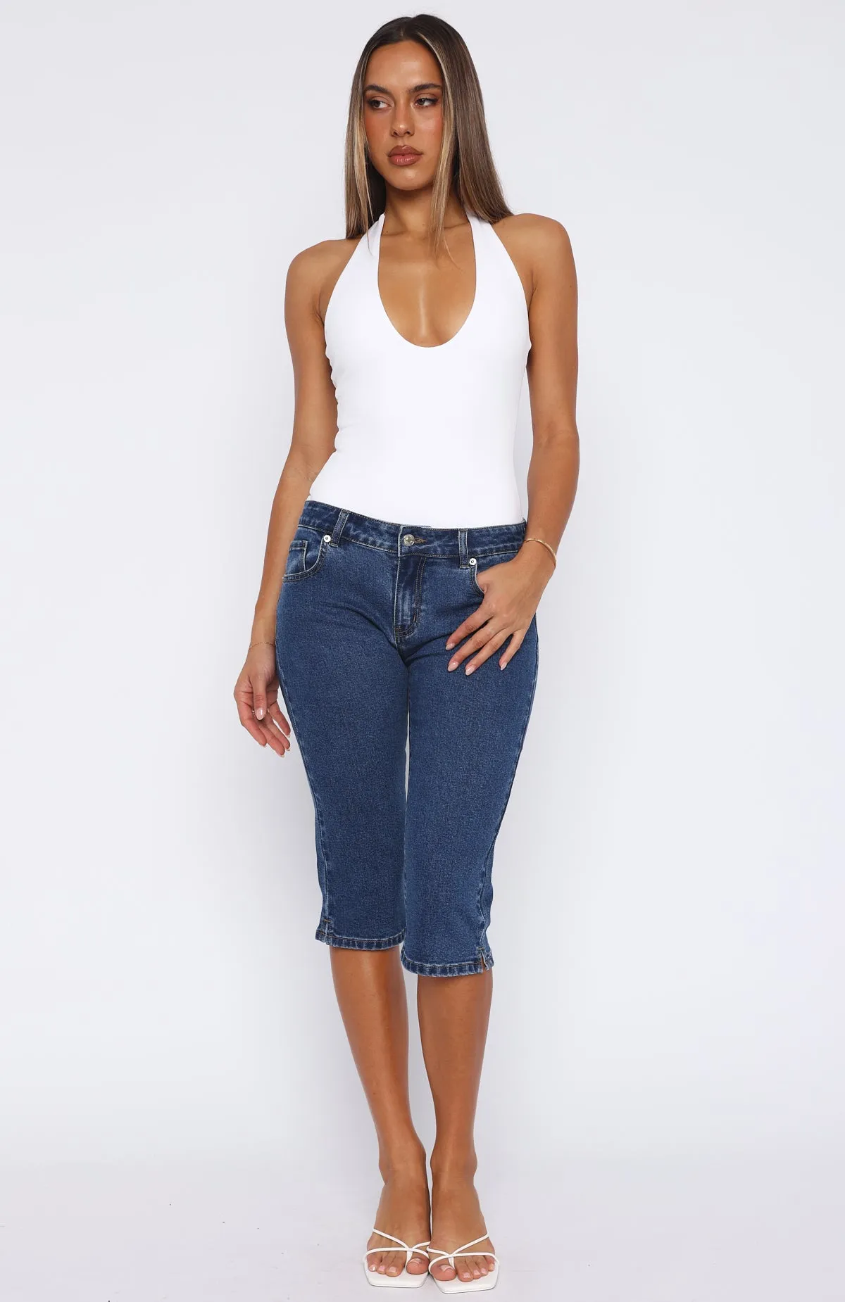 Comfortable Breathable Annie Low Rise Capri Jeans Dark Blue