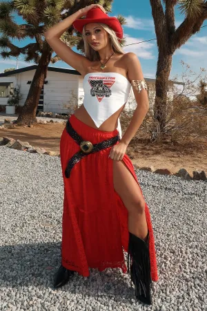 Como Lace Maxi Skirt - Red Neutral Tones Affordable Fashion
