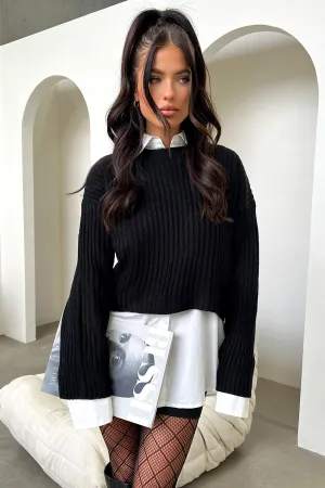 Mina Knit - Black Layer Essential Piece Functional Zip Detail