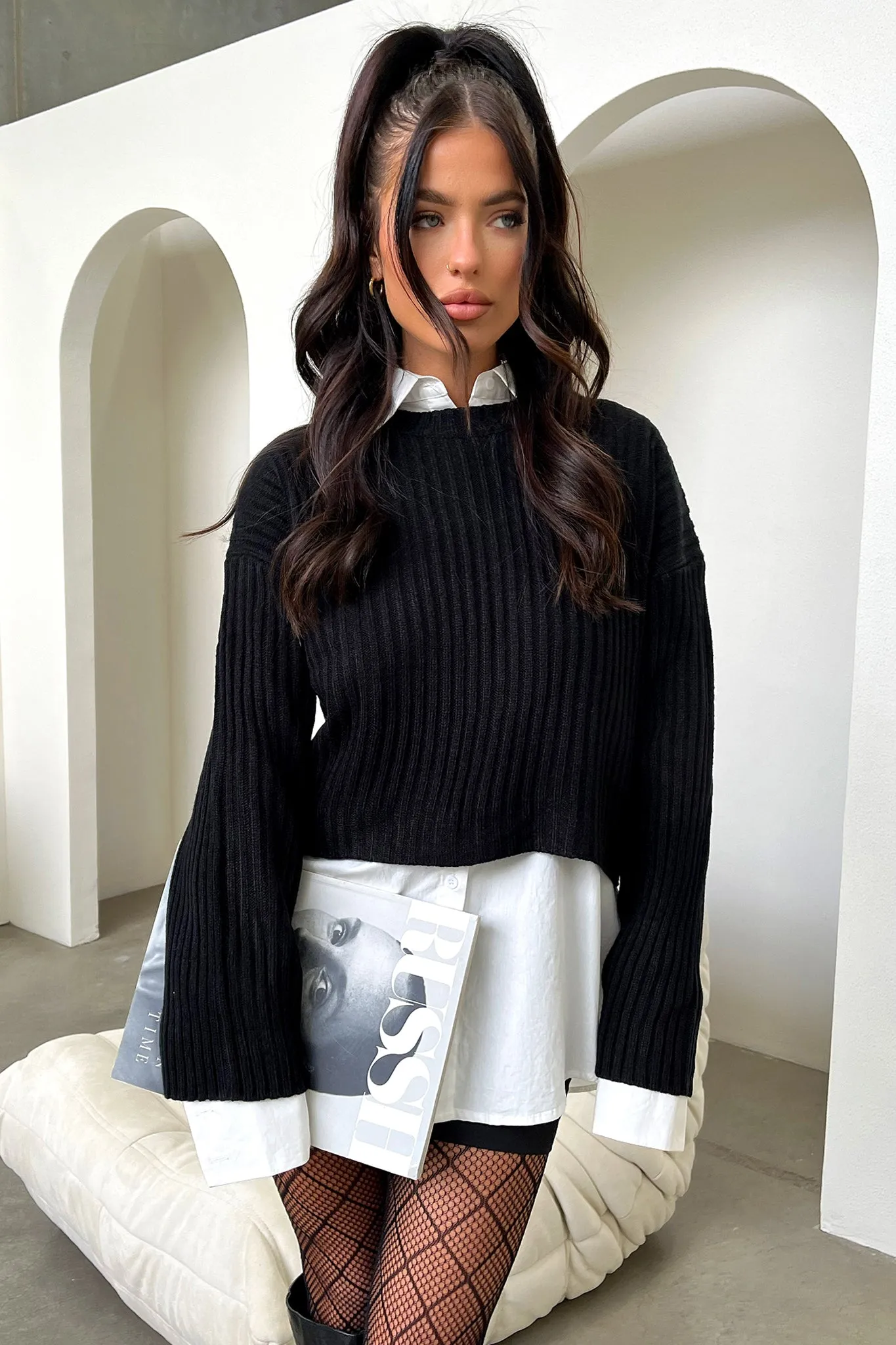 Mina Knit - Black Layer Essential Piece Functional Zip Detail