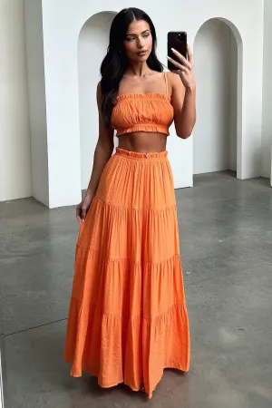 Effortless Fit Style Moment Selina Tiered Maxi Skirt - Orange