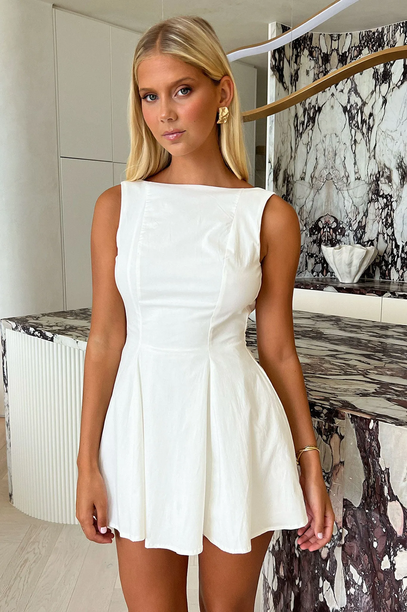 Arora Open Back Mini Dress - White Neon Mood