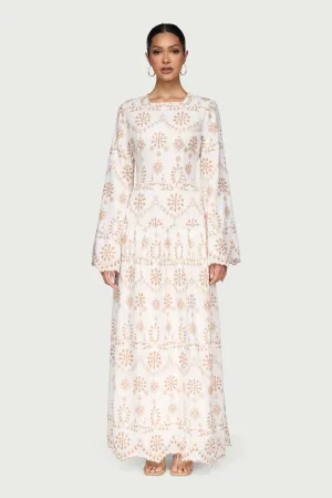 Cotton Eyelet Embroidered Drop Waist Maxi Dress - White Slim Touch Smooth Texture