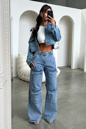 Comfy Waistband Adalia Mid Rise Wide Leg Jeans - Blue