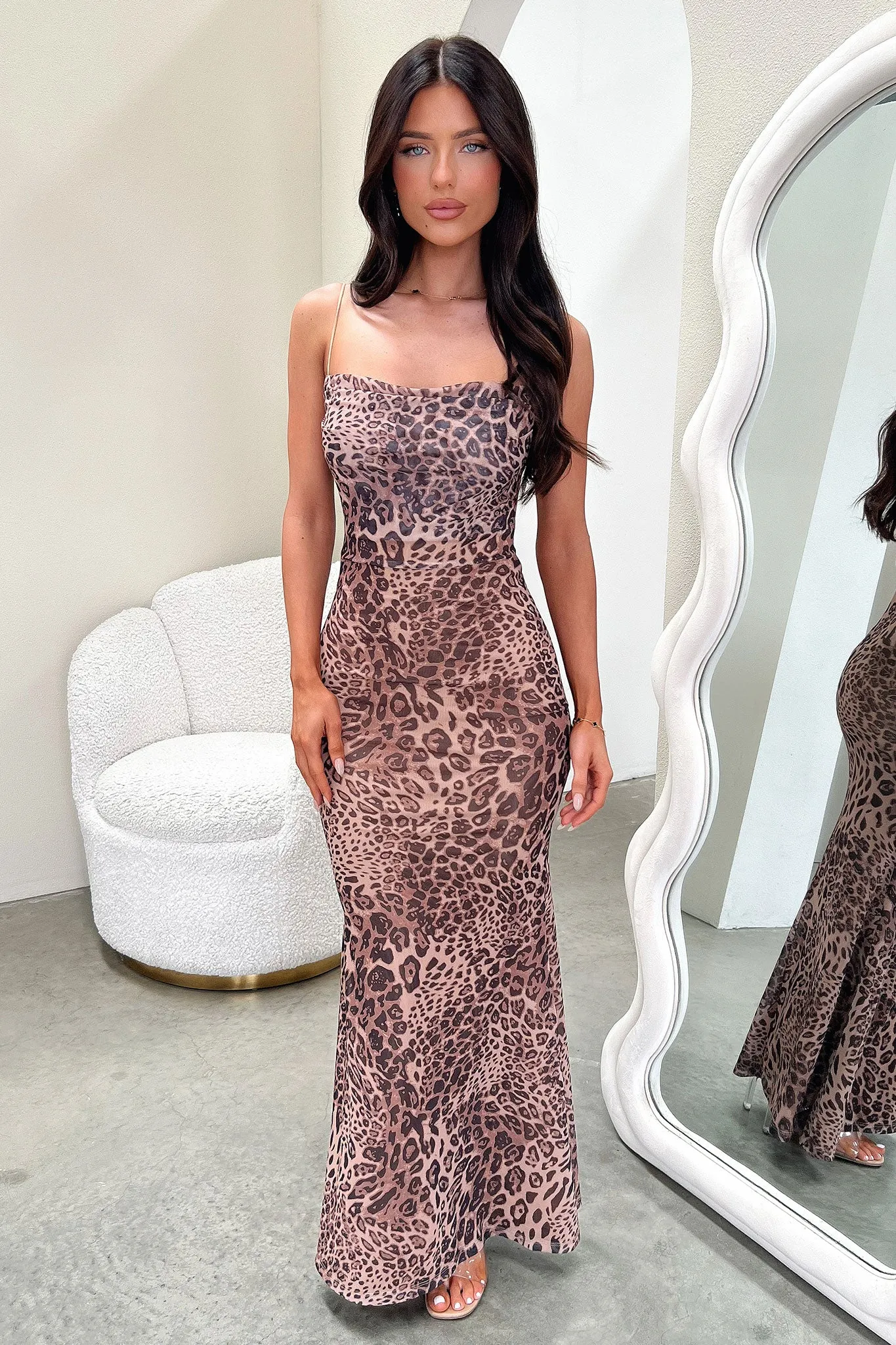 Cozy Wear Barb Mesh Maxi Dress - Leopard
