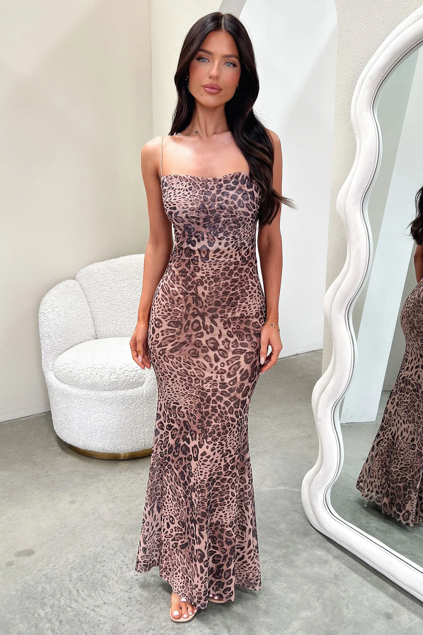 geometric patterns Teen Trend Barb Mesh Maxi Dress - Leopard