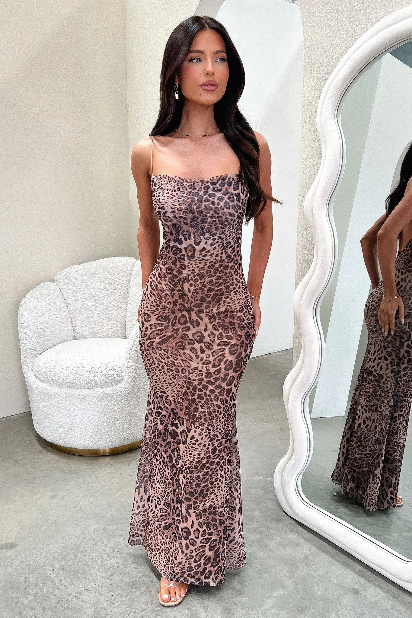 Cozy Wear Barb Mesh Maxi Dress - Leopard