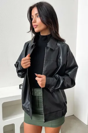 Zeroni Faux Leather Bomber Jacket - Black Practical Cold Piece