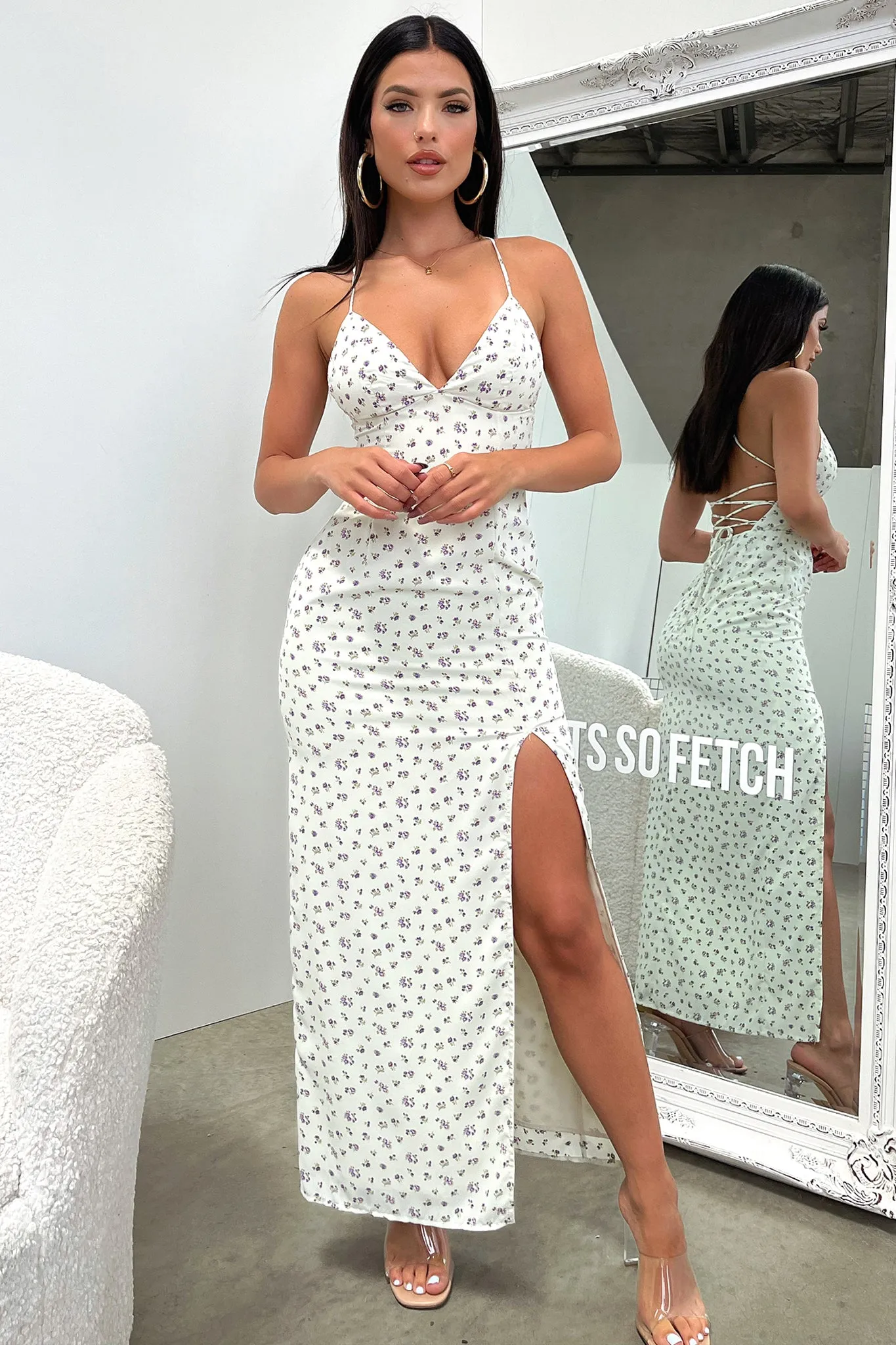 Kels Maxi Dress - Purple Floral Life Soft Knot Glow