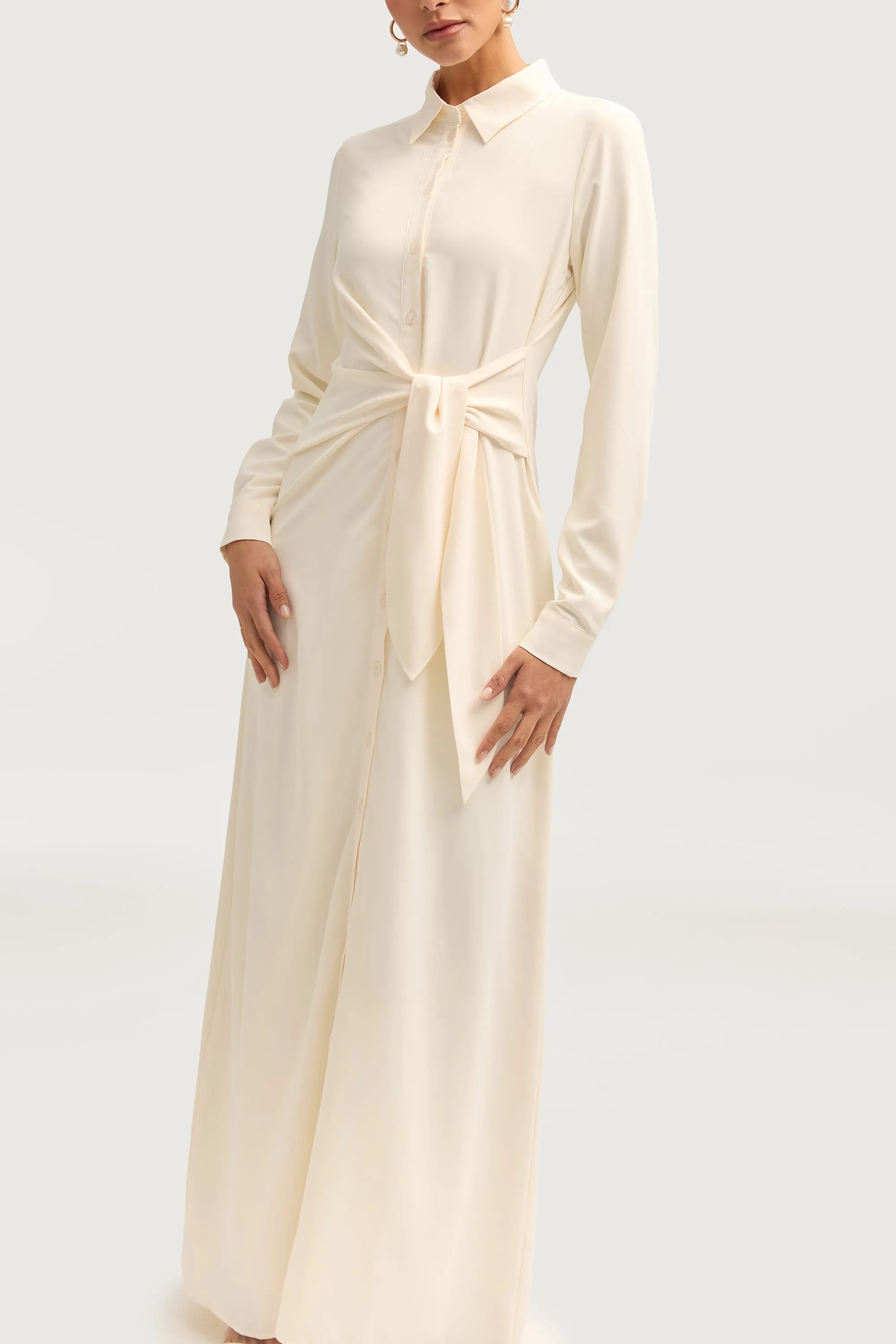 Crystal Detail Sandra Side Tie Maxi Dress - Off White