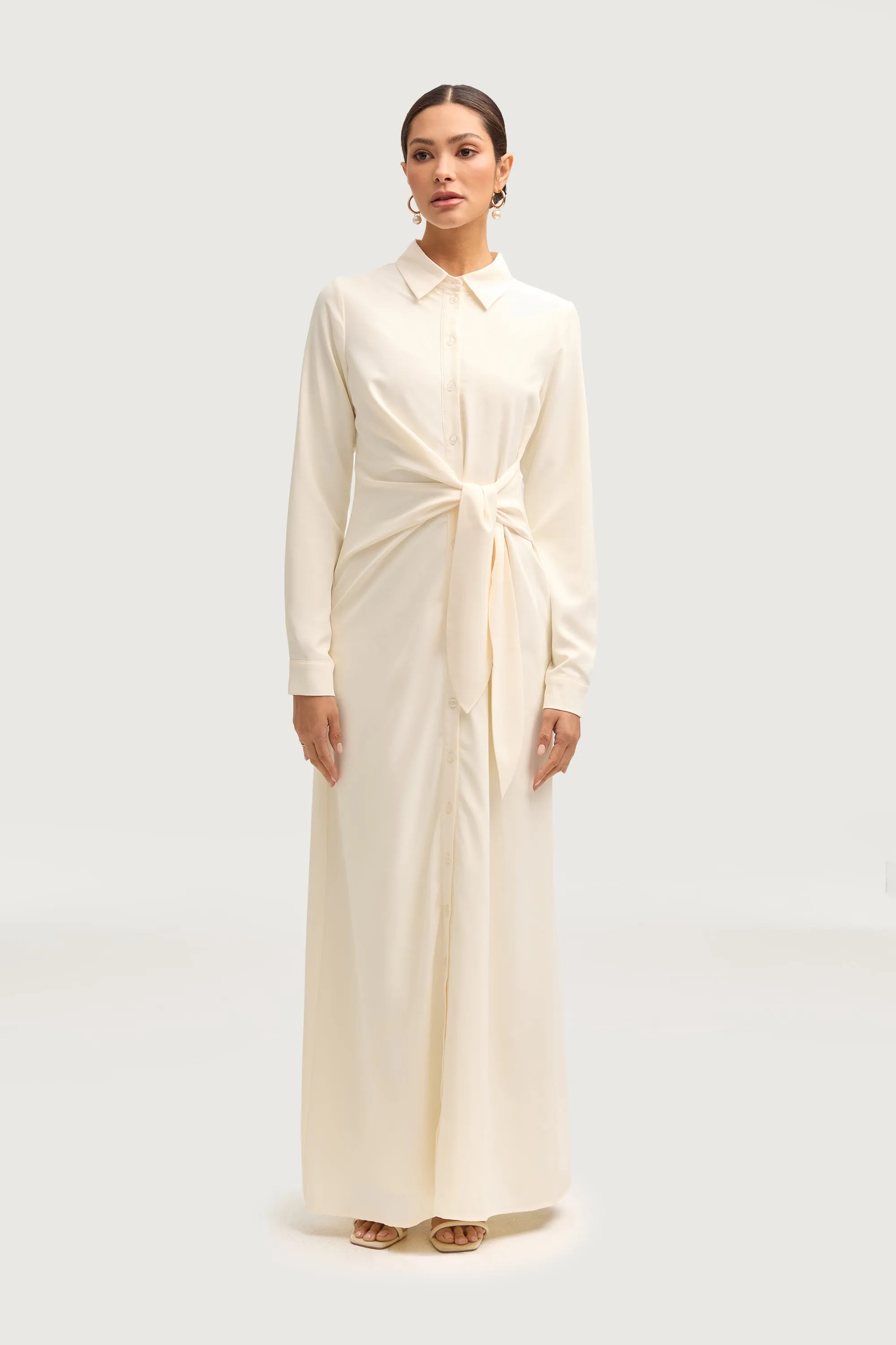 Crystal Detail Sandra Side Tie Maxi Dress - Off White