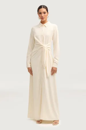 Clean Cut Work Favorite Sandra Side Tie Maxi Dress - Off White