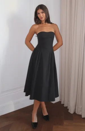 Jewel-Tone Soft Composition Rich In Love Strapless Midi Dress Black