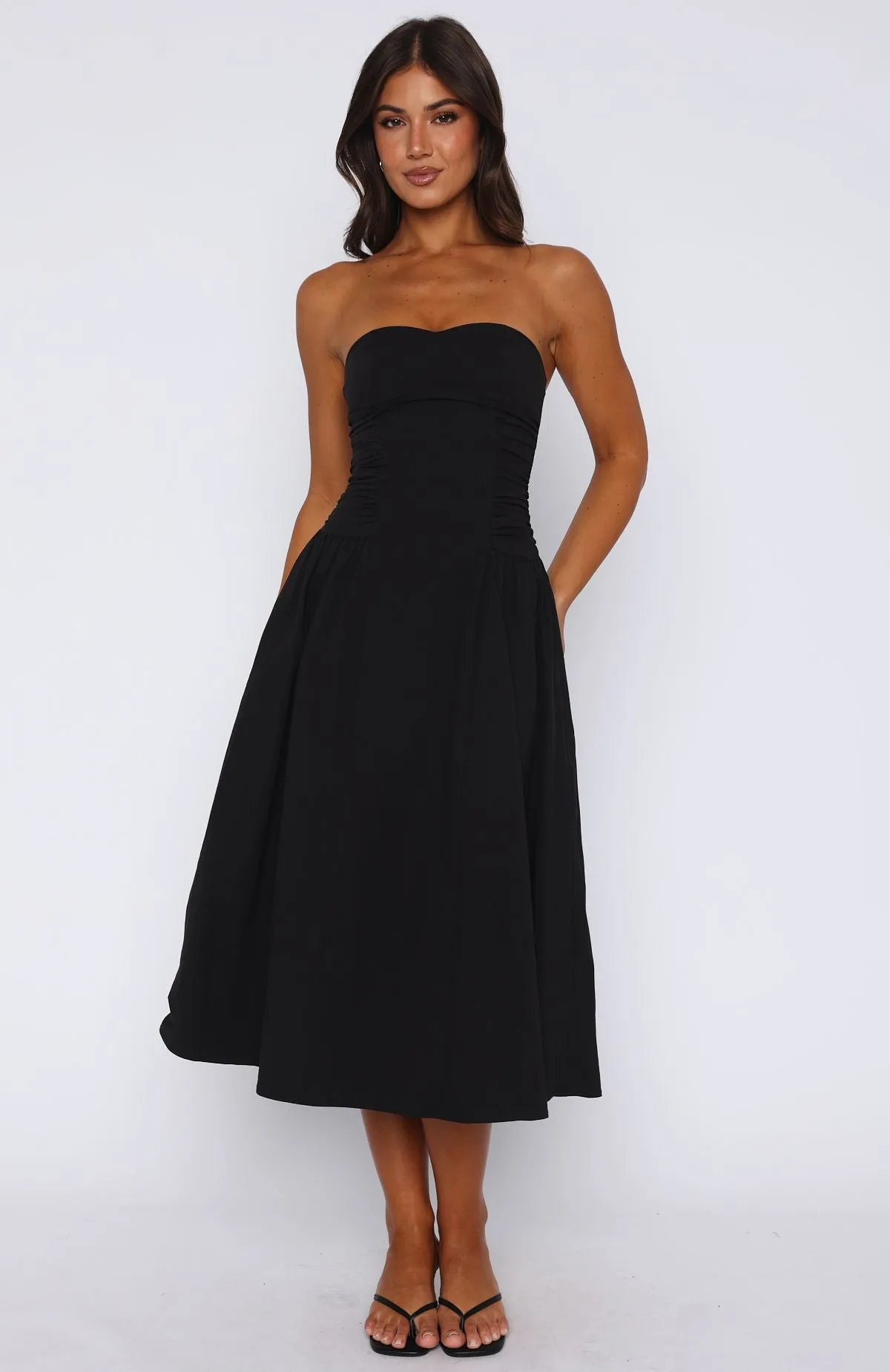 Custom-tailored clothes Rich In Love Strapless Midi Dress Black