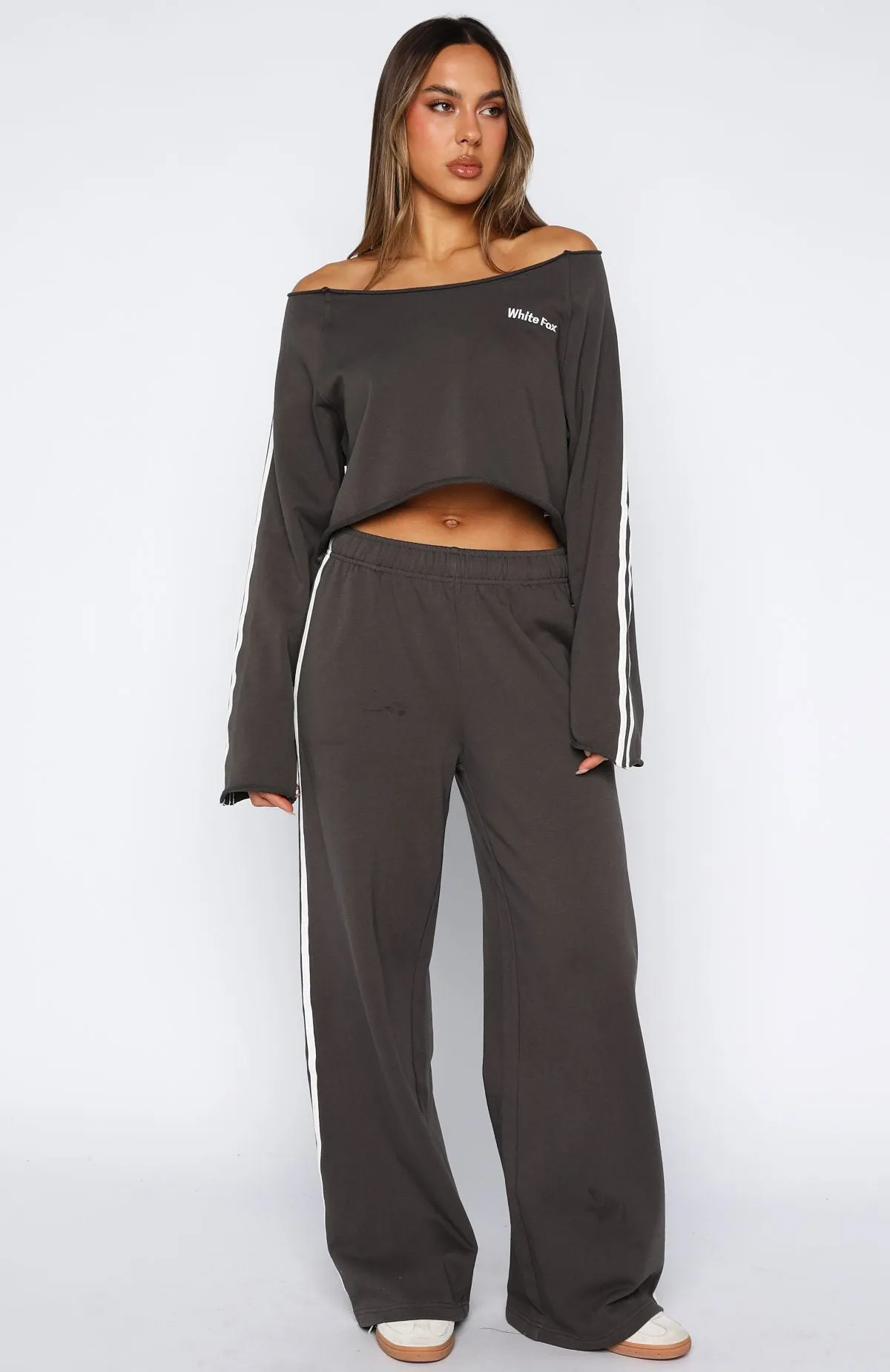 Daily Fit Star Student Wide Leg Sweatpants Charcoal