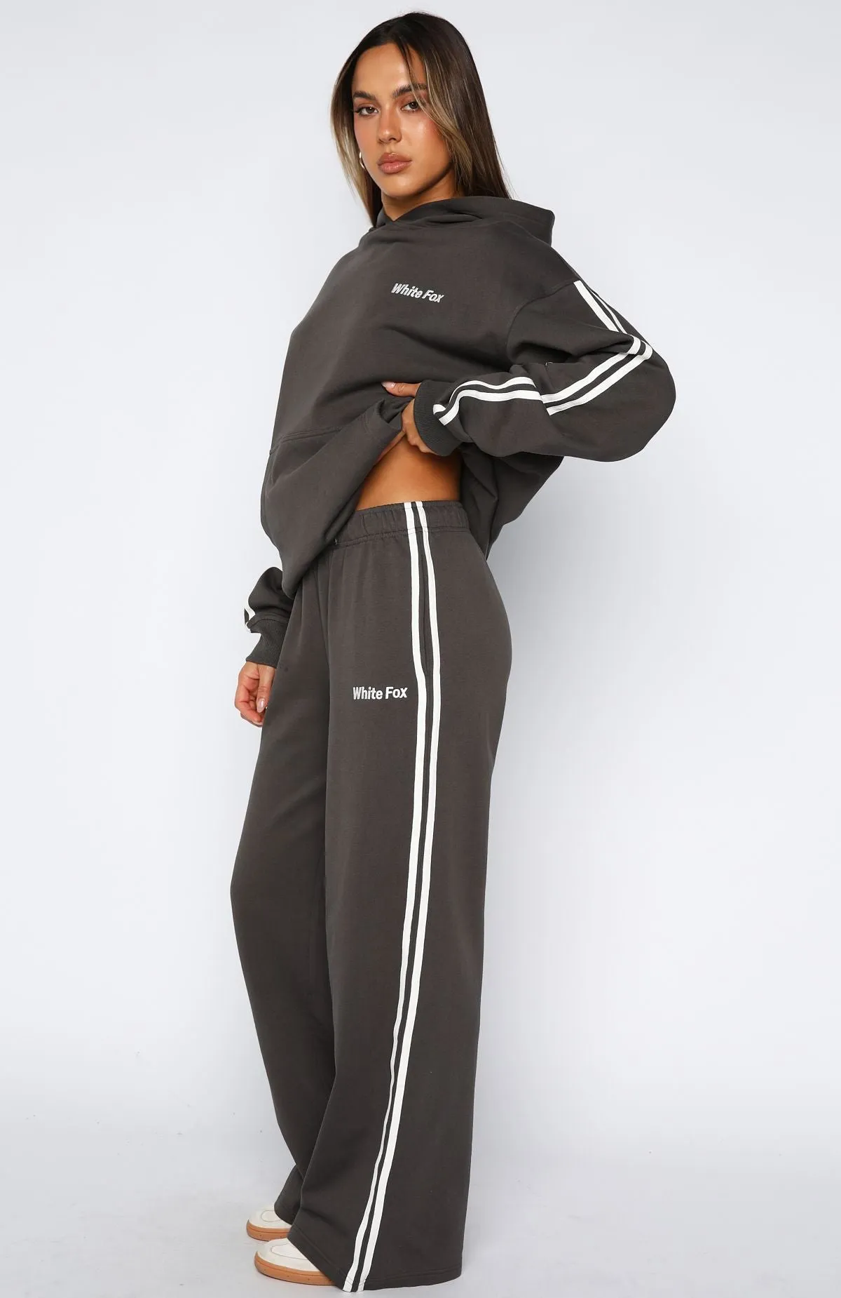 Daily Fit Star Student Wide Leg Sweatpants Charcoal