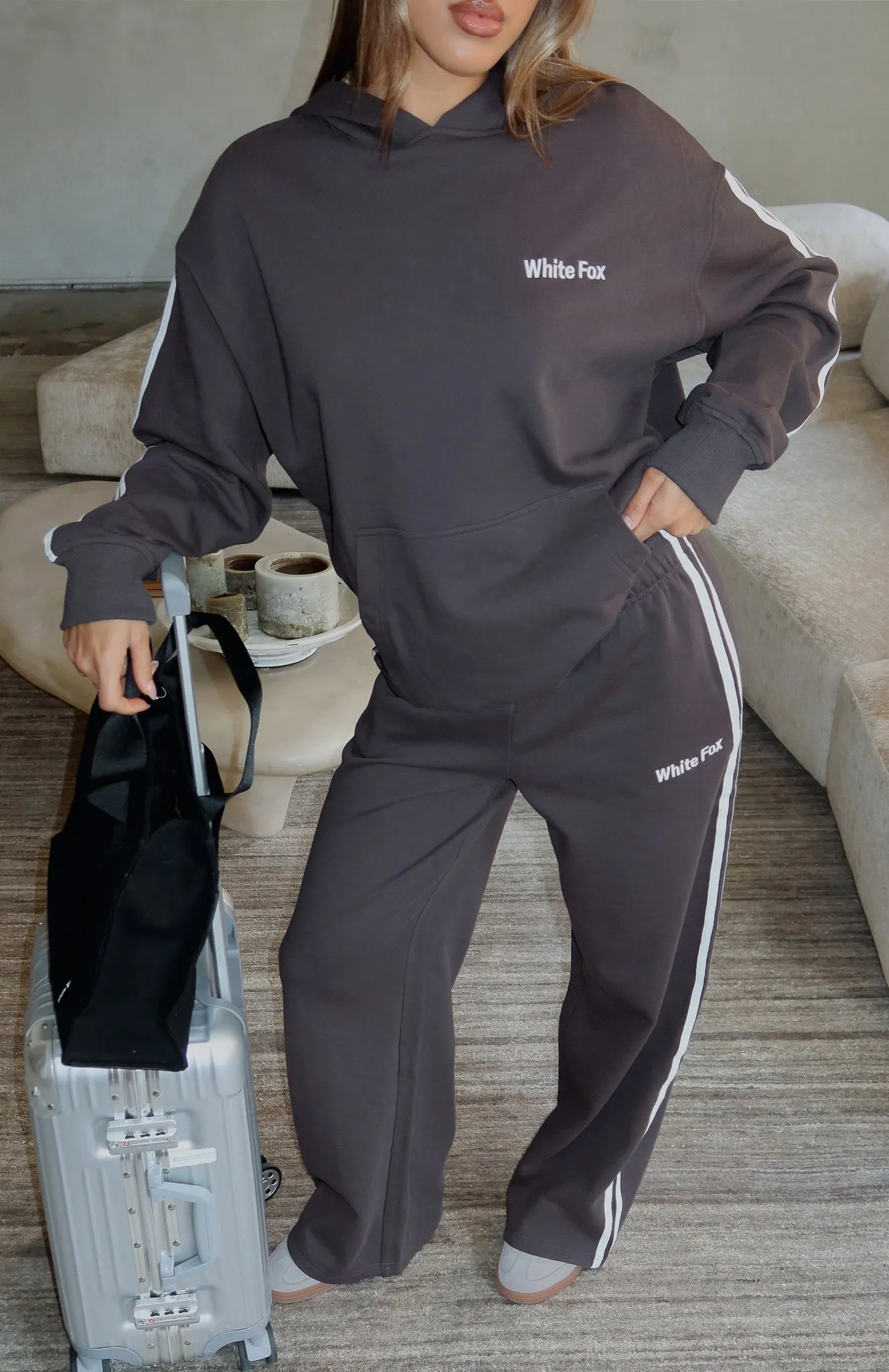 Daily Fit Star Student Wide Leg Sweatpants Charcoal