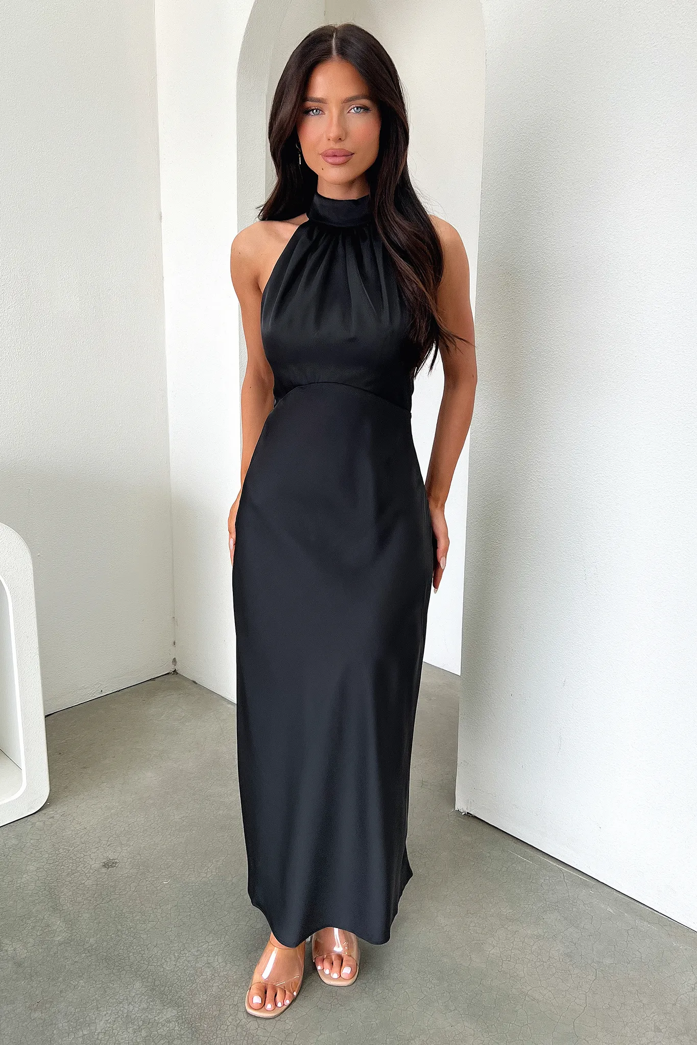 Daphne High Neck Maxi Dress - Black Timeless Soft Urban Line