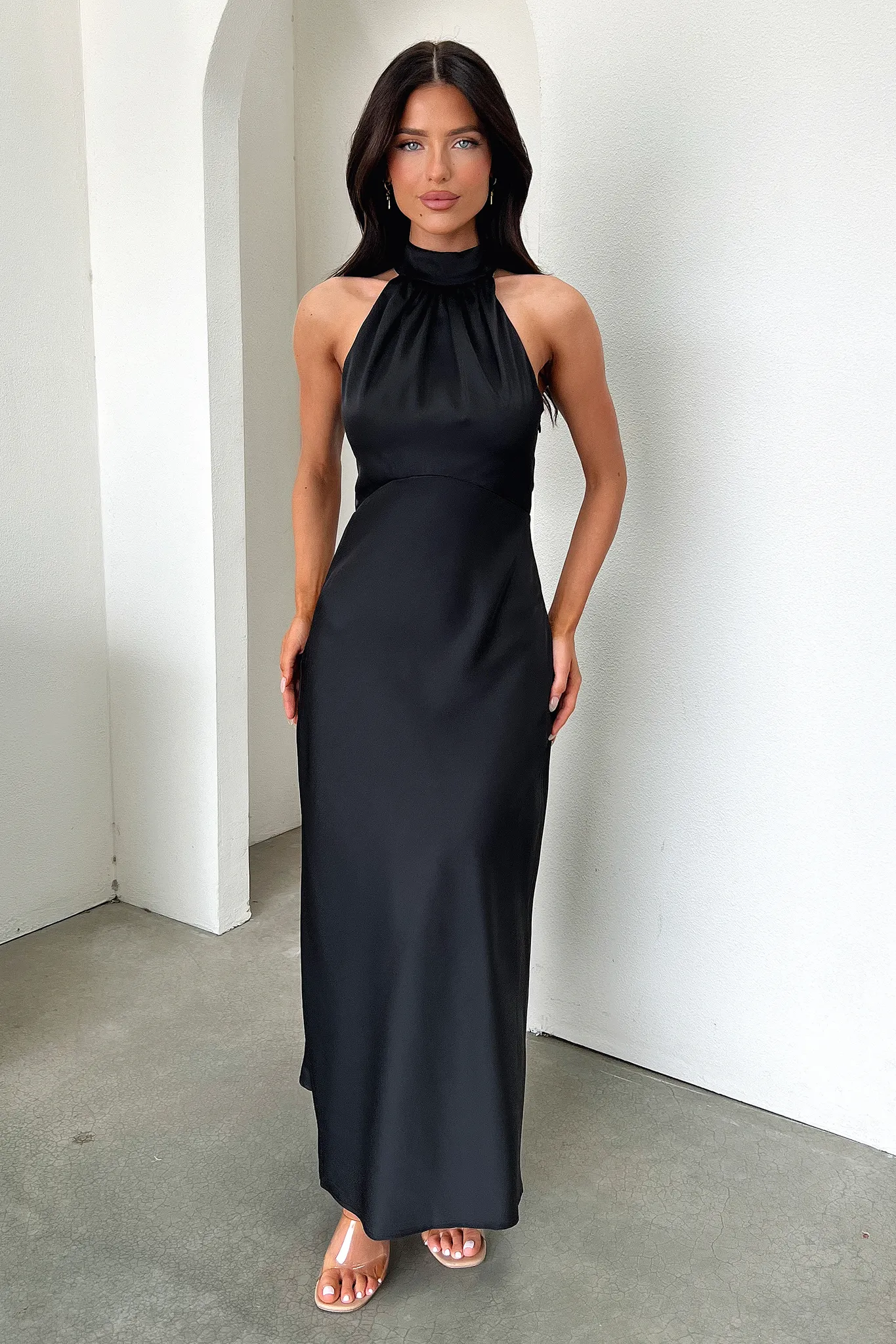 Daphne High Neck Maxi Dress - Black Classic Draping
