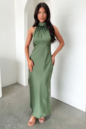 Daphne High Neck Maxi Dress - Olive breathable-mesh Move Free
