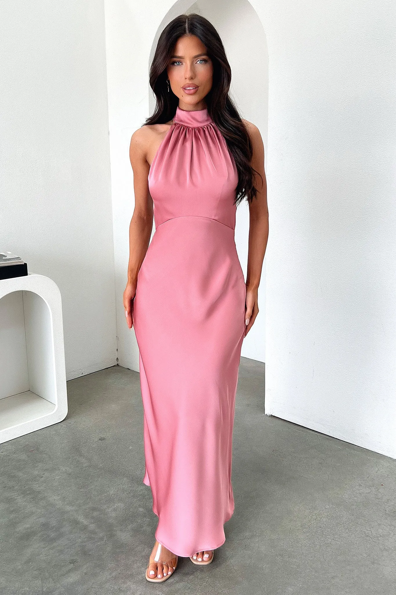 Daphne High Neck Maxi Dress - Rose Air Beauty Picture Perfect