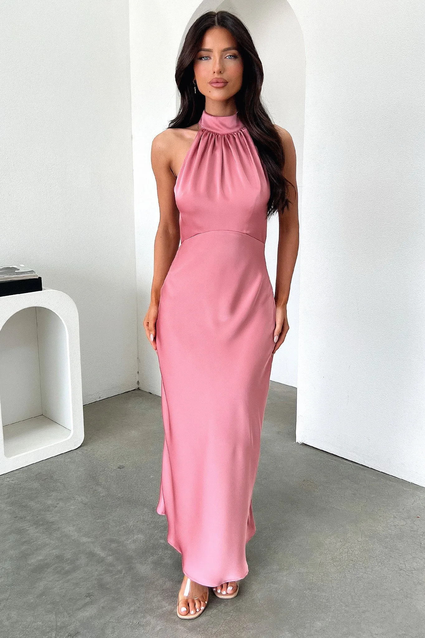 Daphne High Neck Maxi Dress - Rose Soft Sets