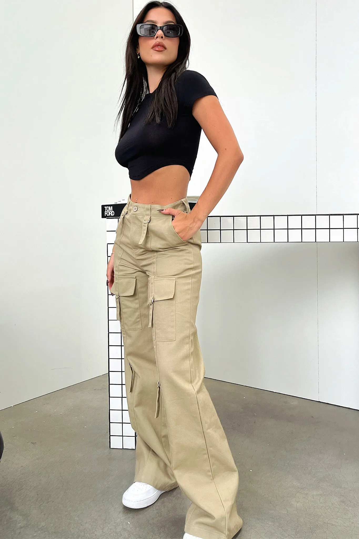 Darla Cargo Pants -  Beige Casual Style