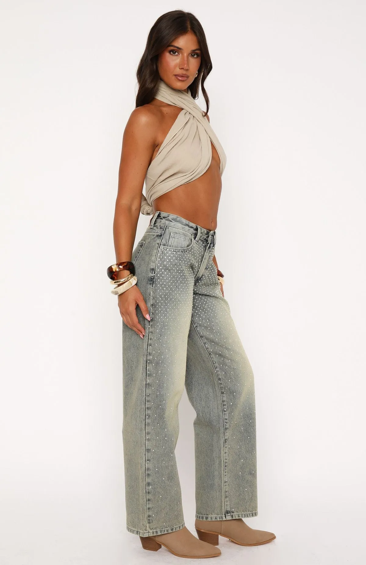 Denim Durable Luna Low Rise Wide Leg Jeans Sand