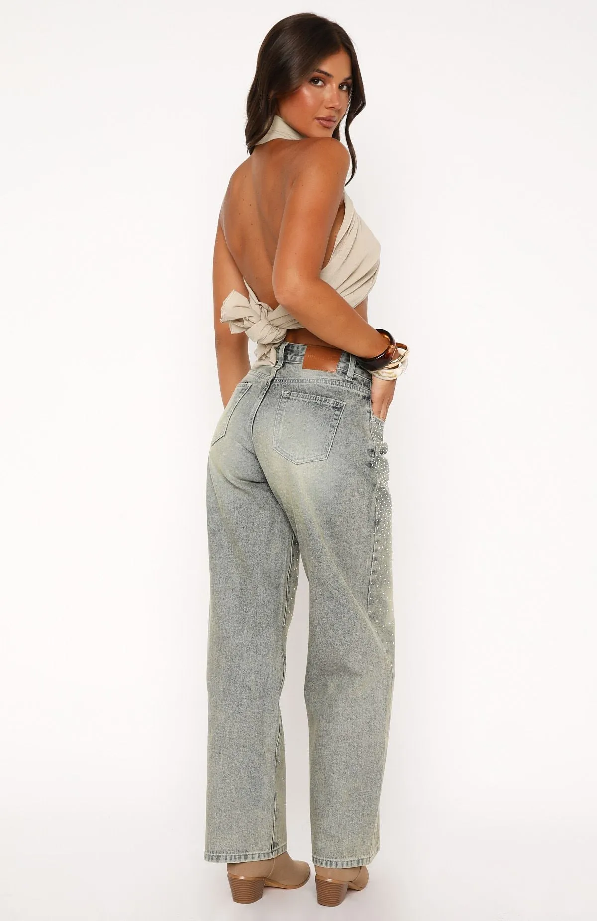 Denim Durable Luna Low Rise Wide Leg Jeans Sand