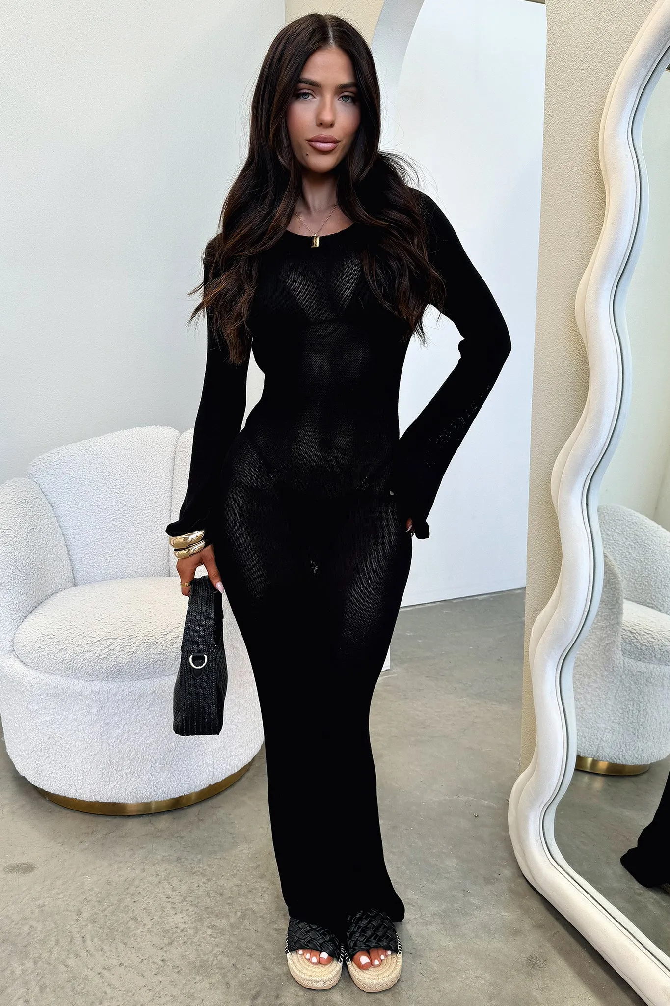 Brunch Outfit Annem Long Sleeve Maxi Dress - Black