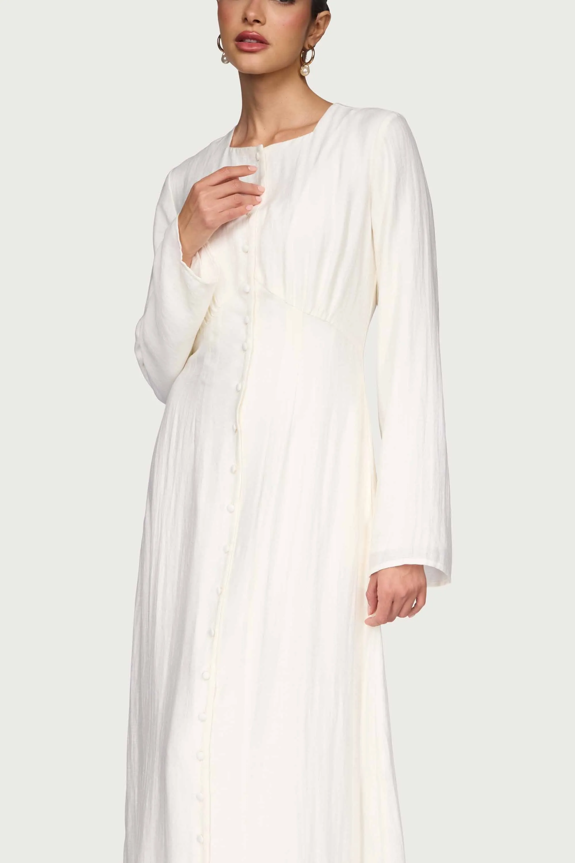 Detachable parts Linen Blend Button Front Maxi Dress - Off White