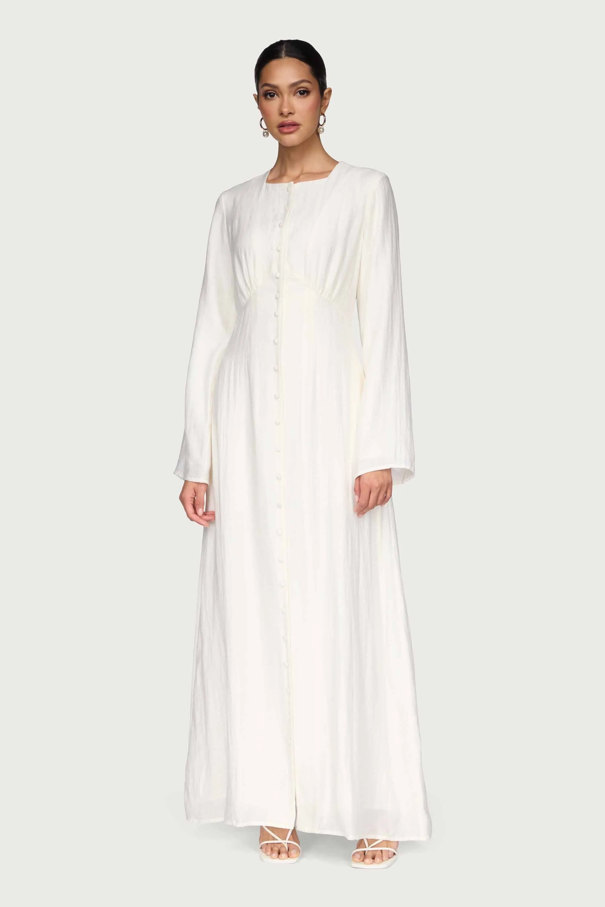 Detachable parts Linen Blend Button Front Maxi Dress - Off White